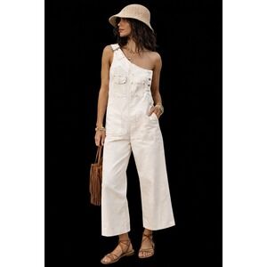 Pilcro One-Shoulder Utility Overalls Womens XS Asymmetrical Jumpsuit Cream Boho